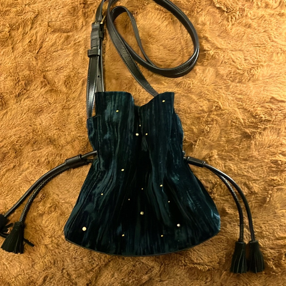 Fossil Rayna Dark Green Velvet Handbag